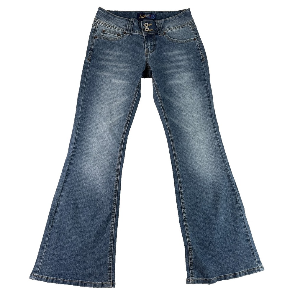 Angels Jeans Womens 5 Short Blue Flare Bootcut Stretch Low Rise Denim Pants - Picture 1 of 9